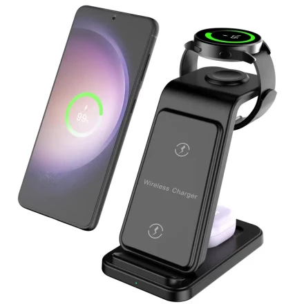 3in 1 Wireless Charger for Samsung, Fast Wireless Charging Station Stand Dock for Galaxy Ultra/S24/S24+/S23/S23+/S22/S21/S20/S20+/S10/S9/S9 Plus/S8/Note 20/10/9/8, for Galaxy Watch 7/6/6 Classic/5/5 Pro/4/3/2/Active, for Galaxy Buds 2 Pro/Pro/Live