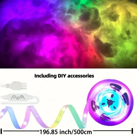 1pc Big Cloud Light, Thundercloud LED Light Lightning Cloud Colorful Atmosphere Night Light, DIY Creative Cloud Lights Gaming Room Party Light,4.88 Meter