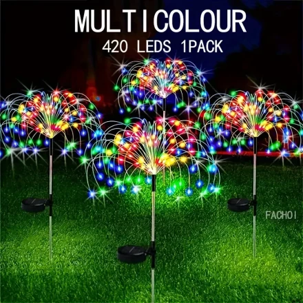 FACHOI 420 smart leds smart Solar Garden Lights Outdoor 200 leds Decorative, 60 leds 1 pack Firework Lights, Solar Fairy Lights for Yard, Garden, Party, Patio, Pathway, Flowerbed