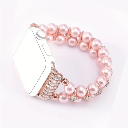 For  I  Watch Strap Fashion Sparkling Pearl Wrist Strap 38/40/41mm 42/44/45/49mm IWatch Series 9/8/7/6/5/4/3/2/1, Artificial Elastic Stretch Bling Diamond Jewelry Wristband Replacement Strap For Women Girls