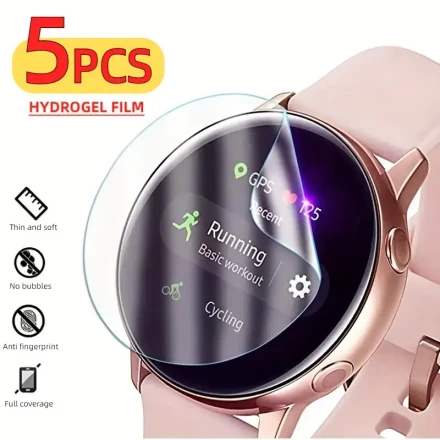 5-Pack Hydrogel Film Screen Protector for Samsung Galaxy Watch Series, Thermoplastic Polyurethane, 6H Hardness, Anti-Fingerprint, Full Coverage, No Bubble, Thin & Soft, Compatible with Fe/Ultra/7/6/5/5Pro/4/6 Classic ETC Models