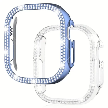 2pcs/set Men Women Shiny Rhinestone Decor Fashionable Glamorous Watch Case PC Hollowed Out Flashing Anti-fall Protective Case, For Apple Watch Case 38/40/41/42/44/45/46/49Mm, For Series Ultra/SE/10/9/8/7/6/5/4/3/2/1, Intelligent Watch Case Accessories
