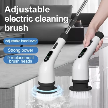 gmbin Cordless Electric Spin Scrubber with Adjustable Long Handle - 9 Replacement Heads, USB Rechargeable, 1800mAh Lithium Battery - Ideal for Bathroom, Tile, Floor, and Car Cleaning