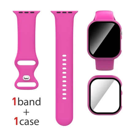2 Sets, Case + Strap for iWatch 10 42mm 46mm Compatible with iWatch SE 40mm 44mm Silicone Strap + Screen Protector Sports Style for Men and Women