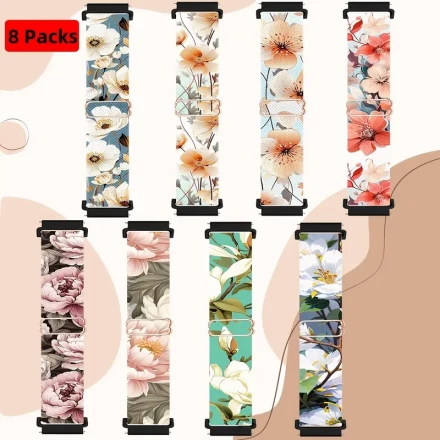 8pcs Elastic Nylon Watch Bands for Women and Man Compatible with Apple Watch Series 9/8/7/6/5/4/3/2/1/SE/Ultra, For Samsung Galaxy Watch Active 2 40mm 44mm/ Galaxy Watch 42mm/Watch 3 41mm Band, 20mm Adjustable Stretch Replacement Straps with Tang Buckle