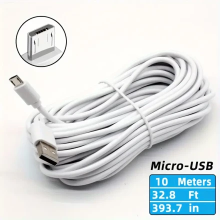 Micro-USB Power Cable for Security Cameras - USB Plug-In, 5V, No Battery Required
