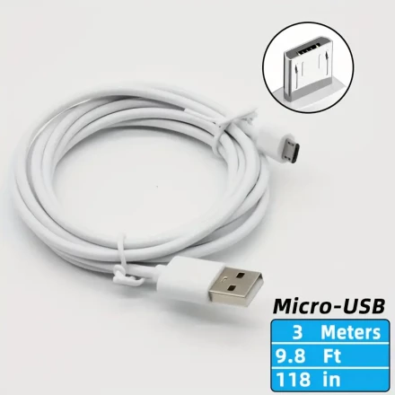 Micro-USB Power Cable for Security Cameras - USB Plug-In, 5V, No Battery Required