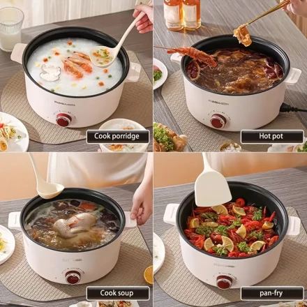 Electric Frying Pan, Non Stick Pan Electric Hot Pot Multi Functional Stir Fry Pan Integrated Electric Stir Fry Pan for Cooking Extended Handle Vertical Pot Lid 1800W High-Power Electric Frying Pan Fried Eggs And Steak Boil Congee And Hot Pot