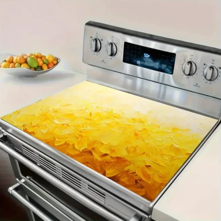 Waterproof Rubber Stove Top Cover with Vibrant Yellow Floral Pattern - Easy to Clean, Ideal for Stove, Washing Machine, Dryer & Ironing Board, Stove Cover|Decorative Cover|Durable Cover, Stove Decor