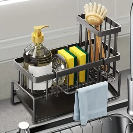 2/1pc Anti-Rust 304 Stainless Steel Dishwashing Sponge Rack-Removable Dishcloth Rack, Brush Holder, Dish Soap Dispenser, Household Sink, Drain Basket, Storage Device, Dishcloth Rack, Kitchen Storage Rack, Industrial Water Cup Holder
