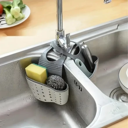 1pc, Kitchen Sink Drain Basket, Sink Drain Rack, Kitchen Rack, Hanging Multi-Functional Drain Rack, Telescopic Tableware Drain Rack, Plastic Sink Rack, Fruit And Vegetable Basket, Sink Drain Rack, Soap Sponge Rack, Kitchen Supplies