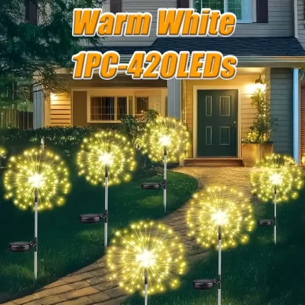 Solar Firework Lights, Solar Ambiance Lights with 8 Modes, – Perfect for Outdoor Garden Décor, Pathways, and Party Lighting (Multicolor/ Warm White)