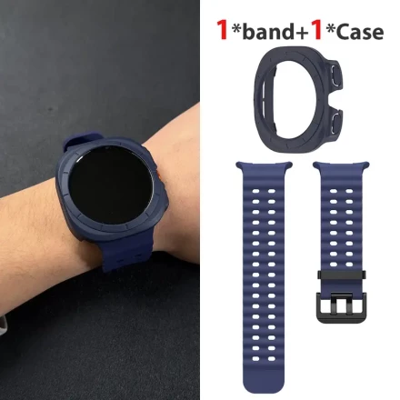 A Set of 2, Includes 1 Silicone Sports Watch Band for Samsung Galaxy Watch7 Ultra 47Mm And 1 Protective Case for Samsung Galaxy Watch7 Ultra, Ocean Series, Dual-Ring Design, Folding Clasp.