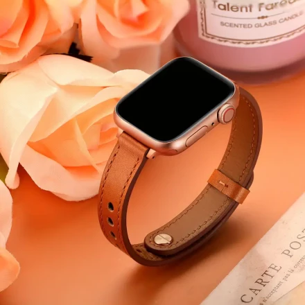 Genuine Cowhide Leather Slim Band for Apple Watch, Elegant Replacement Strap with Secure Buckle Closure, Water-Resistant Wristband for Men and Women