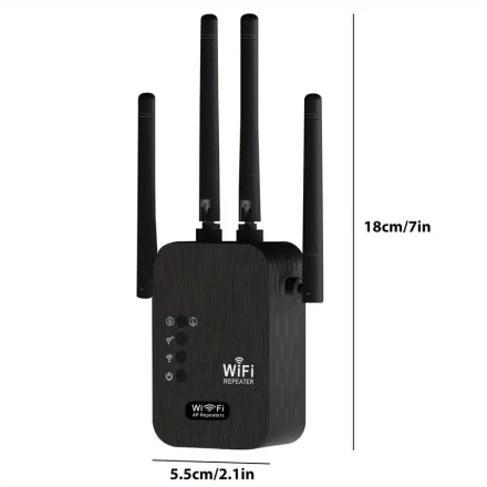 Momotor 1200Mbps Dual Band WiFi Repeater, 2.4GHz & 5GHz Wireless Signal Booster, Up to 35 Device Connections, 4 High-Gain Antennas, 360° Coverage, Ethernet Port, One-Button Setup, No Battery - European Plug for Home, Office, Cafe