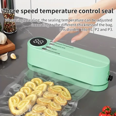 USB Rechargeable Vacuum Sealer Machine with 1200mAh Battery, 3-Function Quick Seal, Pump Included, Space-Saving Design for Food Preservation, Snacks, Meat, Fruits, Vegetables - ≤36V Operating Voltage