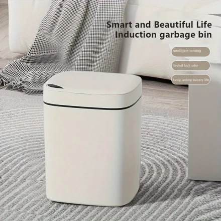 12L Touchless Smart Trash Compactor with Hygiene Sensor Technology, Single Mode Battery Operated (2 Batteries Required, Not Included) for Kitchen, Bathroom, Living Room, Office - Low Energy High-Efficiency Waste Bin
