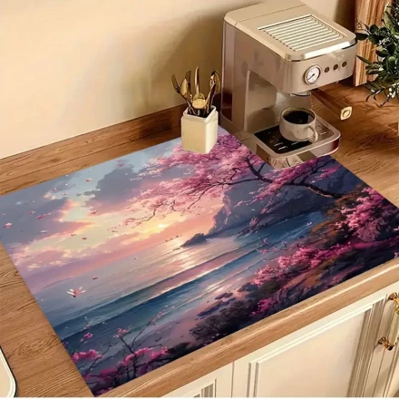 1 Romantic Cherry Blossom Sunset Gas Stove Protector - High-Temperature Resistant, Scratch-Proof Polyester, Easy to Clean, Adds Serene Beauty to Your Kitchen