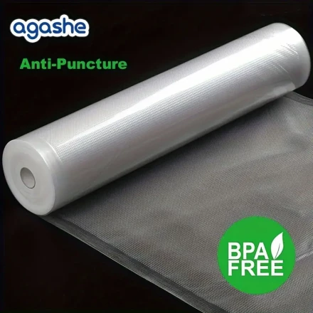 1 Roll AGASHE Heavy Duty Vacuum Sealer Bags, Puncture Prevention, Anti-Puncture & Heat Resistant, 5m Long, Customizable Length, Ideal for Food Storage, Meal Prep, Steak, and Sous Vide Cooking