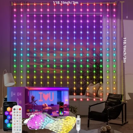 ORAHON 400 LED RGB Curtain Lights, Programmable & Music-Sync, USB Powered, Non-Waterproof, App & Remote Control, for Bedroom Wall Backdrop Yard Decor, LED Fairy Lights with Button Battery