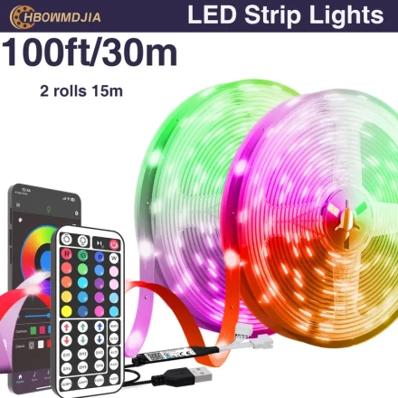 USB LED Light Strip, 44-Key DIY Interior Decoration, App Remote Control Light Strip for Home, Kitchen, Living Room, Dormitory, Party Decoration TV Backlight Cafe, Lounge, AAA Batteries for Remote Control (Not Included)