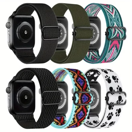 6pcs Nylon Watch Bands, Compatible with Apple Watch Series 3/4/5/6/7/8/9/10 & Ultra, Scrunchie Bracelet Straps for iWatch 38mm-49mm, Durable Wristbands without Battery, Apple Watch Strap