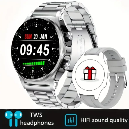 2025's latest 2+1 Men's smart watch with TWS earphones, high-definition calls and music, 400mAh large battery, alloy frame, conforms to the shape of the human wrist, making it more comfortable to wear