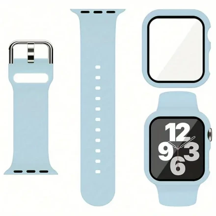 2-Pack Cute Soft Silicone Sports Bands with Integrated Ultra-Thin Tempered Glass Screen Protector Case, PC Material, Compatible with Apple Watch Band Ultra/SE/8/7/6/5/4/3/2/1 (38/40/41/42/44/45/49mm) - Easy Installation, Perfect Fit
