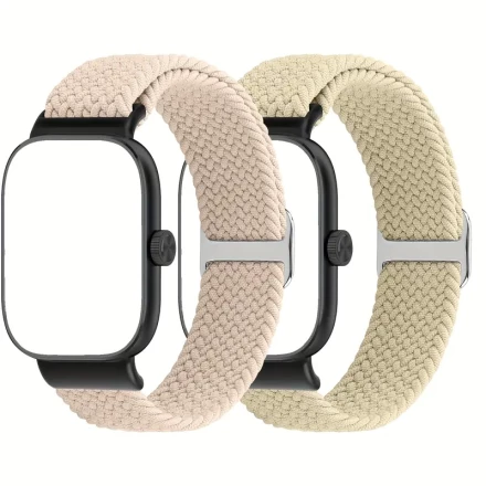 2pcs Braided Nylon Watch Straps for Xiaomi Redmi Watch 4, Smart Band 9 Pro, and 8 Pro - Elastic Replacement Bracelets in Black with Red Accents,, Durable for Outdoor Activities