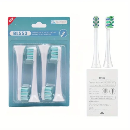 4-Pack Electric Toothbrush Replacement Heads, Compatible with Philips Sonic/HX3/6/9, Dental Plaque Preventive Type, No Battery Required, Universal Fit