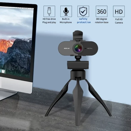 1080P HD Full Web Camera with Microphone, USB Powered, Auto Exposure, Fixed Focus, Prime Lens, for Video Conferencing, Online Meetings, Student Classroom, and Work Use