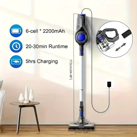 MOOSOO Cordless Stick Vacuum Cleaner - Powerful 12KPa Suction, 4-in-1 Handheld Vacuum with LED Brush, 1.3L Dust Cup, Detachable Battery, Accessory Kit and Reusable Cloth Filter, for Home, Hard Floor, Carpet, Pet Hair, 2200mAh Lithium Battery, 72dB Quiet O