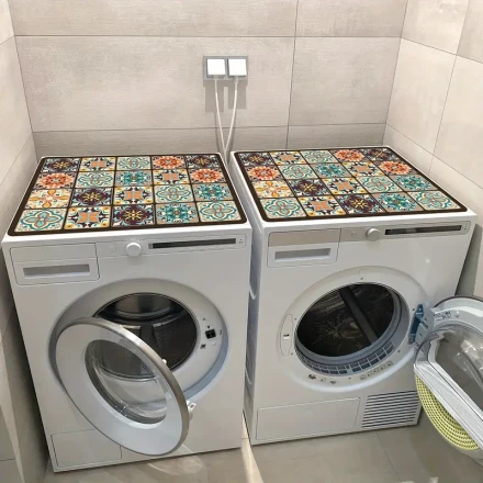 1pc Vintage Mosaic Diatomite Washing Machine Cover, 59.99cm x 50.01cm, Waterproof and Durable, Ideal for Kitchen or Laundry Room Decor