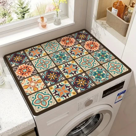 1pc Vintage Mosaic Diatomite Washing Machine Cover, 59.99cm x 50.01cm, Waterproof and Durable, Ideal for Kitchen or Laundry Room Decor