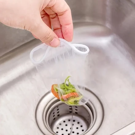 100pcs Fine Mesh Disposable Kitchen Sink Strainer Bags - Food Waste Catchers, Uncharged Drain Filter Nets for Home Use