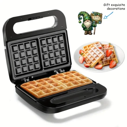 Portable Waffle Maker Toaster with Touch Control, 1000W Power, 220-240V European Standard Plug, Non-Removable Pan, Quick Heating, Includes Free Exquisite Decorations