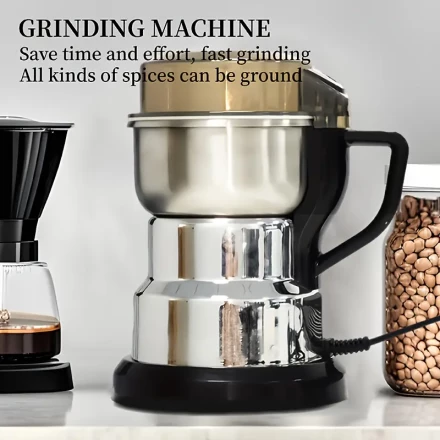 European Standard 1PC Electric Coffee Grinder And Grain Grinder, Upgraded 8-blade Blade, One-button Start, With Cover Protection, Dry Grinding Wall Breaking, Fine Powder Output, Dry Spices, Grains, Coffee, Chinese Medicine, Food Crusher (80g Vertical)
