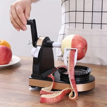 1pc Stainless Steel Manual Fruit Peeler - Multi-Function Handheld Slicer with Automatic Rotation, Durable ABS Construction, Quick Setup for Apples, Pears, and Potatoes - No Battery Required