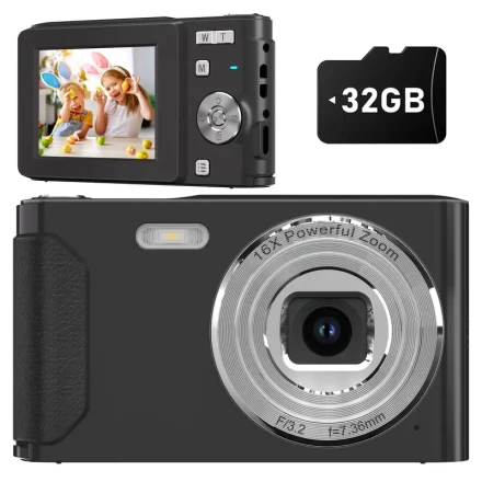 1pc Upgraded Digital Camera with Face Recognition, Smile Shutter, Anti-Shake, Beauty Filter, Flip Screen, PC Camera Function, 5000W Pixel, AVI Video Format, 16X Zoom, 70° Angle, 6.1cm TFT Color Display, USB Rechargeable Lithium Polymer Battery, 1080P Scre