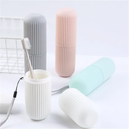 1set Multifunctional Portable Toothbrush Holder Set - Plastic Travel Toothbrush Storage Case with Integrated Mouthwash Cup - No Battery Required