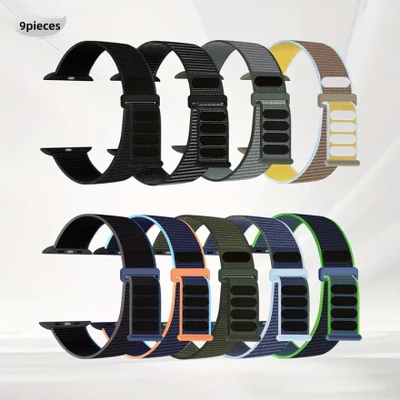 9pcs Sport nylon loop strap compatible for iWatch strap 38mm40mm41mm42mm44mm45mm46mm49mm, suitable for men and women, adjustable breathable woven strap suitable for iWatch series 10/9/8/7/6/5/4/3/2/1/SE/