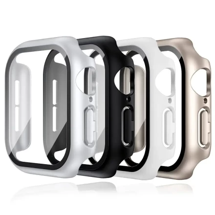 4pcs Hard PC Case, Camouflage Pattern, Water-resistant, Tempered Glass Screen Protector Compatible with iwatch Series 9 8 7 41mm 45mm Series 6 SE 5 4 40mm 44mm, Overall Protective Cover for iwatch