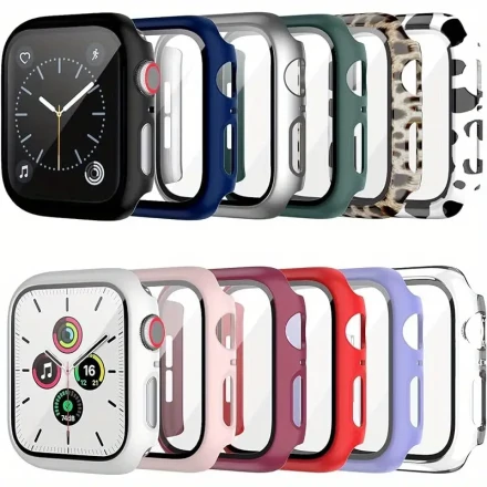 12 Sets Of Phone Cases With Tempered Glass Screen Protectors, Suitable For Apple Watch Series 38mm, 40mm, 41mm, 42mm, 44mm, And 45mm, Featuring A Matte Leopard Print Cow Pattern PC Protective Case For Iwatch Accessories (available In 12 Colors).