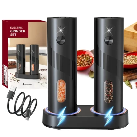 Choose Between a Single Or Double Set of Rechargeable Electric Pepper Grinders, Featuring a Stylish Design And Powerful Performance. Essential for Grinding Sea Salt And Pepper, It Comes with a Complimentary Type-C Charging Cable. The Two-Piece Set Include