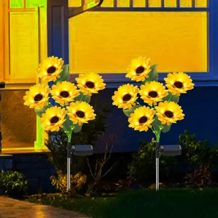 Solar-Powered Sunflower Garden Stakes: Illuminate Your Garden with 2 Packs of 6 LED Sunflower Lights - Perfect for Outdoor Decorations