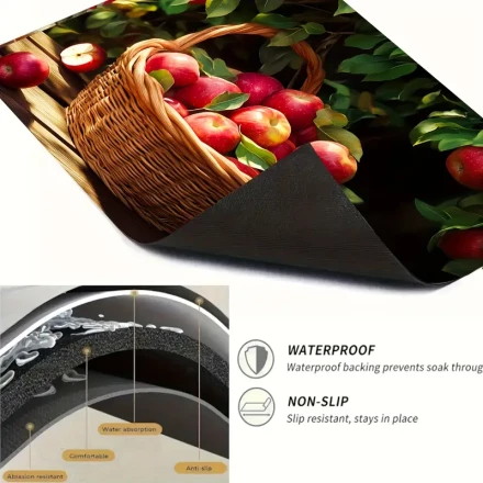 1pc Vibrant Harvest Apple Basket Pattern Polyester Stove Cover Pad - Anti-Slip Protective Mat for Kitchen Appliances, Home Decor Accessory Without Battery