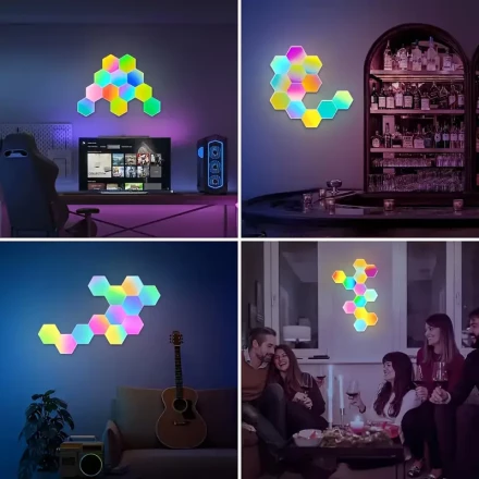 Hexagonal Smart LED Light Panel - App And Remote Control for Smart DIY Geometric Splicing And Synchronize with Music Great for Night Light And Ambient Lighting Music Synchronization, USB Powered, RGB