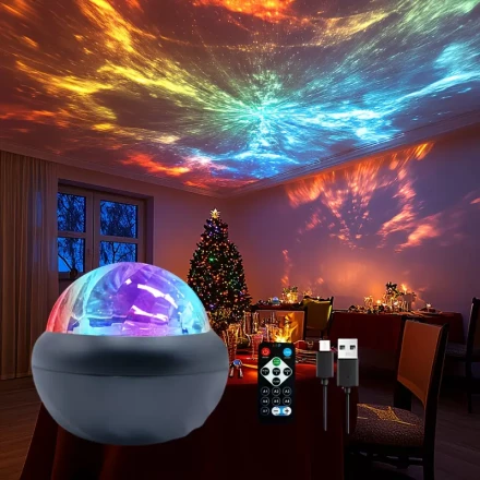 USB-Powered Aurora Projector with Remote, 14 Dynamic Lighting Effects, Adjustable Brightness Control, Ideal for Bedroom, Game Room, Ceiling, Party Decor, Desktop Lamp - Perfect Gift for Family and Friends, Visual Feast, Desktop Lamp