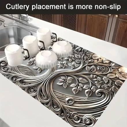 1pc Tree of Life Metal Style Heat-Resistant Stove Protector Mat, 72.01cm x 51.99cm, Scratch-Proof, Dishwasher Safe Natural Rubber, Ideal for Kitchen Countertops, Coffee Station Accessory | Elegant Kitchen Decor | Durable Rubber Mat