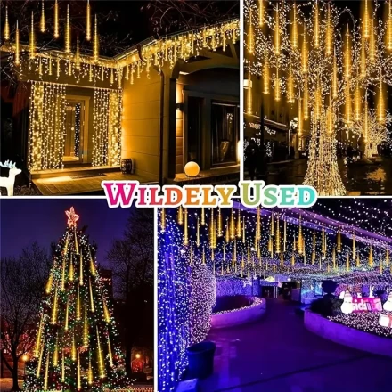 Solar-Powered LED Meteor Shower Lights, 29.97cm 8-Tube, Perfect for Christmas, Thanksgiving & Halloween Garden Decorations - Outdoor Festive Lighting